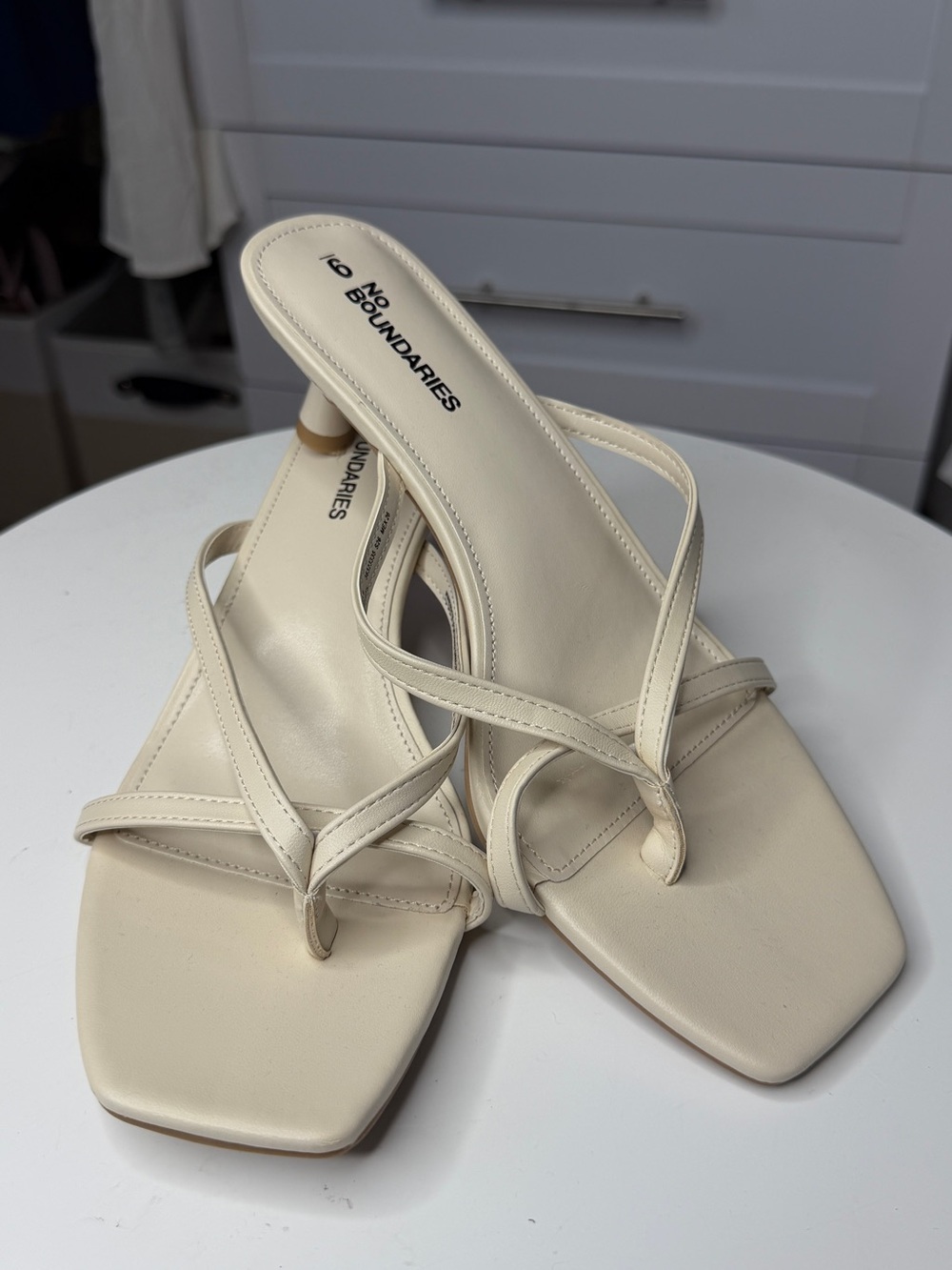 No Boundaries Cream Strappy Square-Toe Heel Sandals